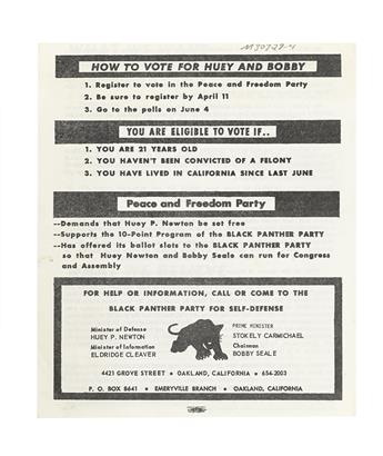 NEWTON, HUEY. Huey Newton for U. S. Congress. Bobby Seale for State Assembly.